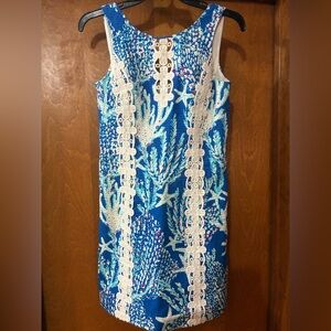 Lilly Pulitzer Blue and White Coral Print Good Reef Ember Size 2